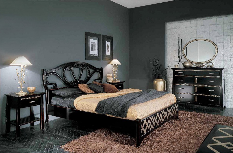 Bedroom set with inlaid silver tone wenge Naima, Arve Style