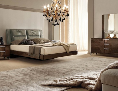 Bed in matte veneer and leather Riviera, Alf