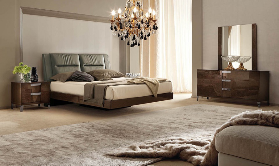 Bed in matte veneer and leather Riviera, Alf
