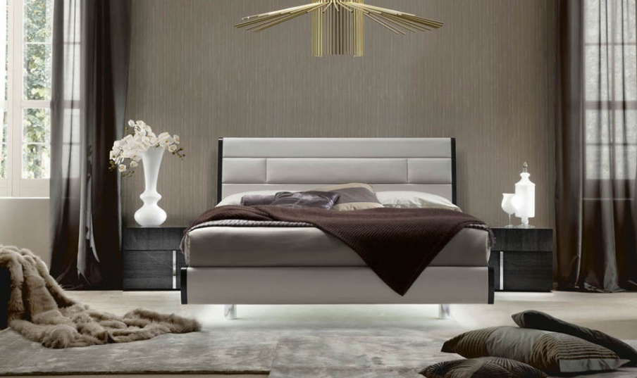 Bed with headboard upholstered in leather Mirage, Alf
