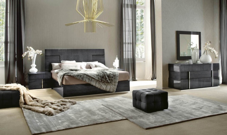 Set for bedroom in veneer finish black shade Montecarlo, Alf