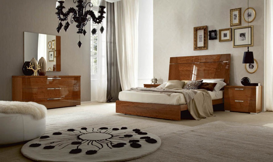 Set for bedroom in veneer with elements of metal, Sedona, Alf