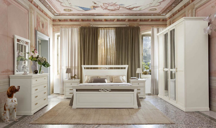 Bedroom set in white lacquer with carvings Vittoria, Alf