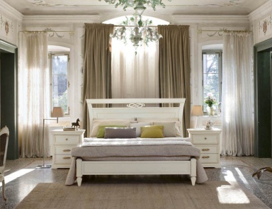 Bed with headboard with carvings in white Oceano, Alf