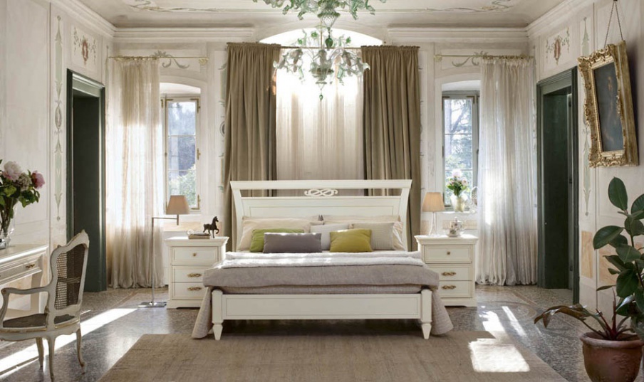 Bed with headboard with carvings in white Oceano, Alf