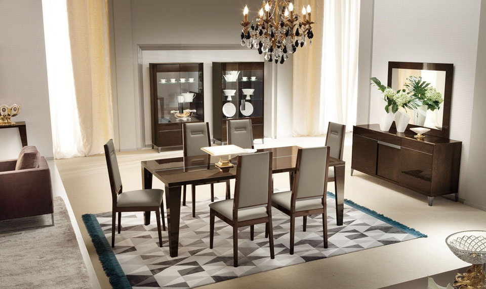 Set for the dining room of wood veneer in a glossy brown shade