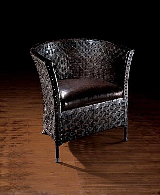 Chair on a metal frame in braid bands dark skin, BALDO - Smania