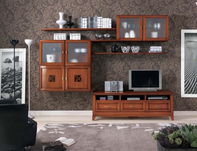 Modular system with walnut wood decor, Mirandola Export