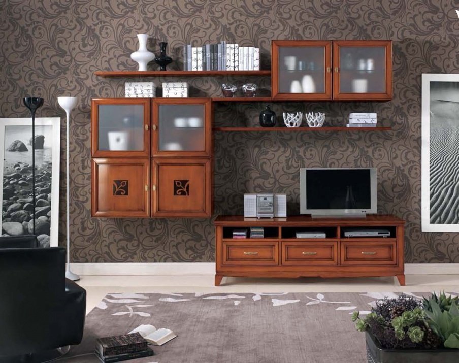 Modular system with walnut wood decor, Mirandola Export