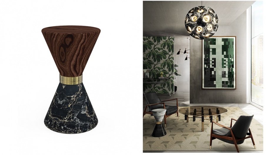 Stool made of marble and walnut Vinicius, Delightfull