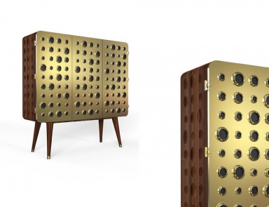 Sideboard in solid walnut gold-plated Monocles, Delightfull