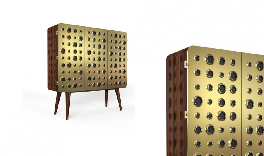 Sideboard in solid walnut gold-plated Monocles, Delightfull