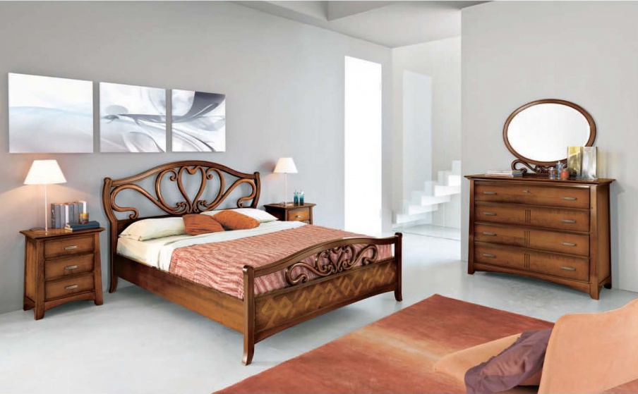 Bedroom (Suite bedroom) with inlay and carved back, Mirandola Export
