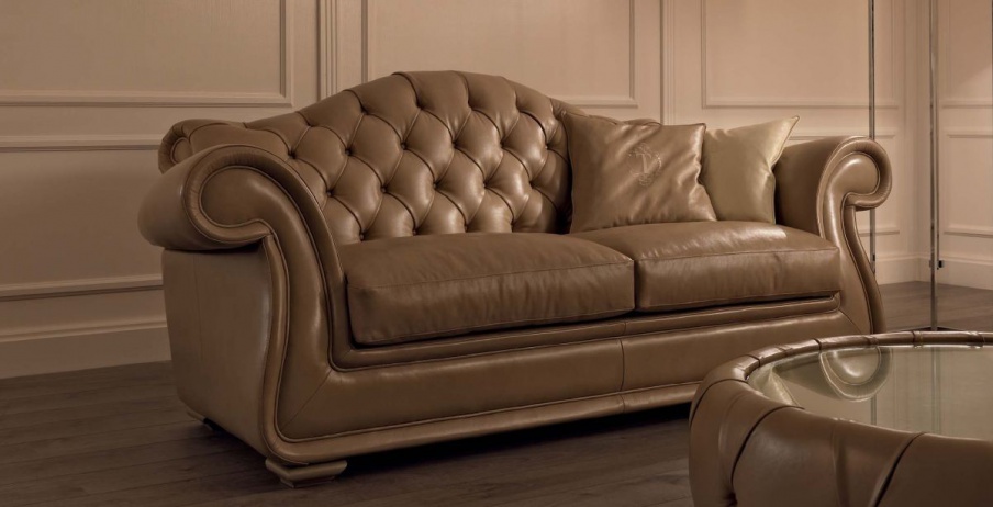 Three-seater sofa in leather upholstery with padding Brema, Tosconova