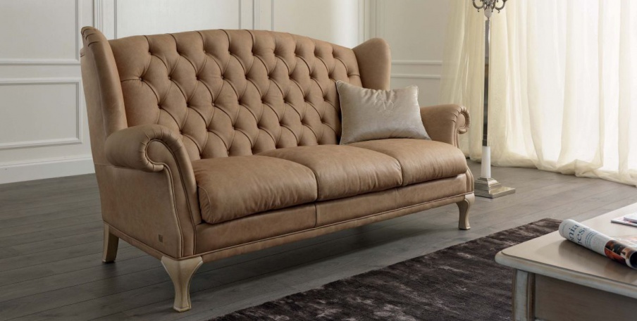 Living room set in leather with stitch-Capito Brighton, Tosconova