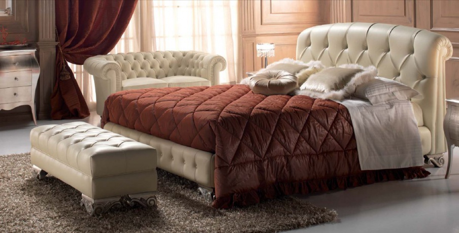 Set for the bedroom in leather with diamond stitch Verona, Tosconova