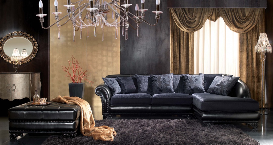 Living room set in leather on carved legs Arthur, Tosconova