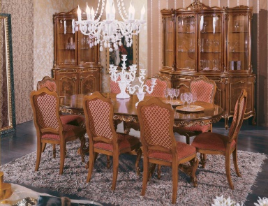 Dining room (dining set) with inlaid and carved top, Mirandola Export