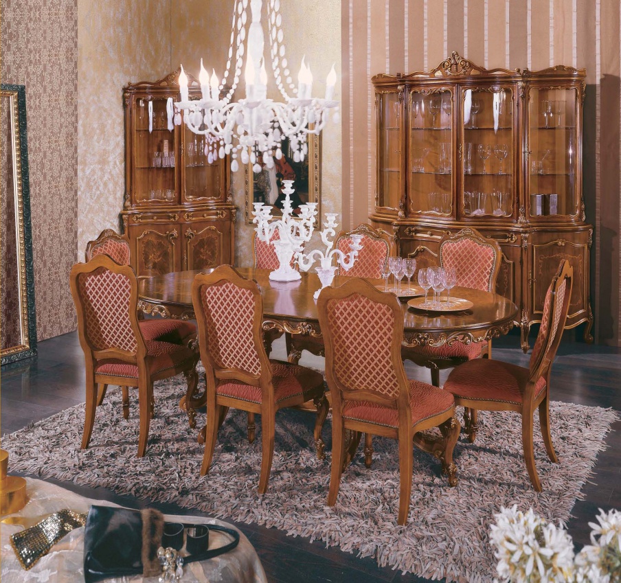 Dining room (dining set) with inlaid and carved top, Mirandola Export
