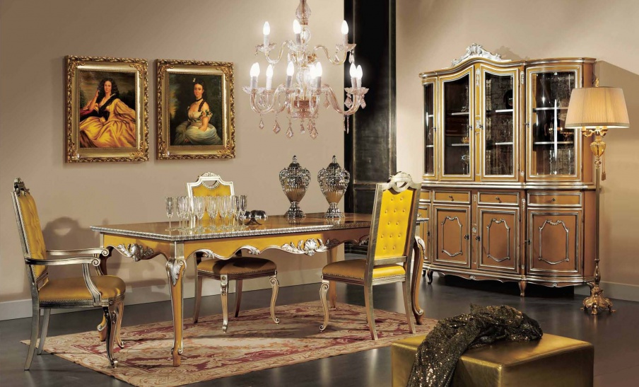 Dining room (dining set) with a silver finish, Mirandola Export