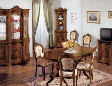 Dining room (dining set) with a facade decorated with inlaid, Mirandola Export