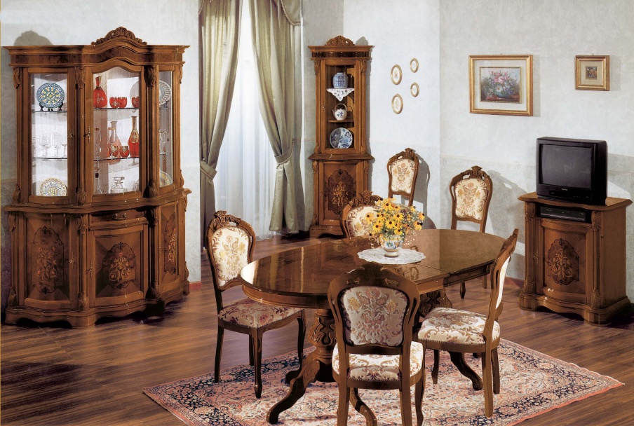 Dining room (dining set) with a facade decorated with inlaid, Mirandola Export
