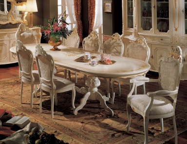 Dining room (dining set) with decorative carved chairs, Mirandola Export