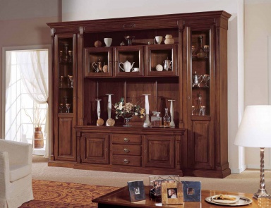 Modular system with cabinets and glass shelves, Mirandola Export