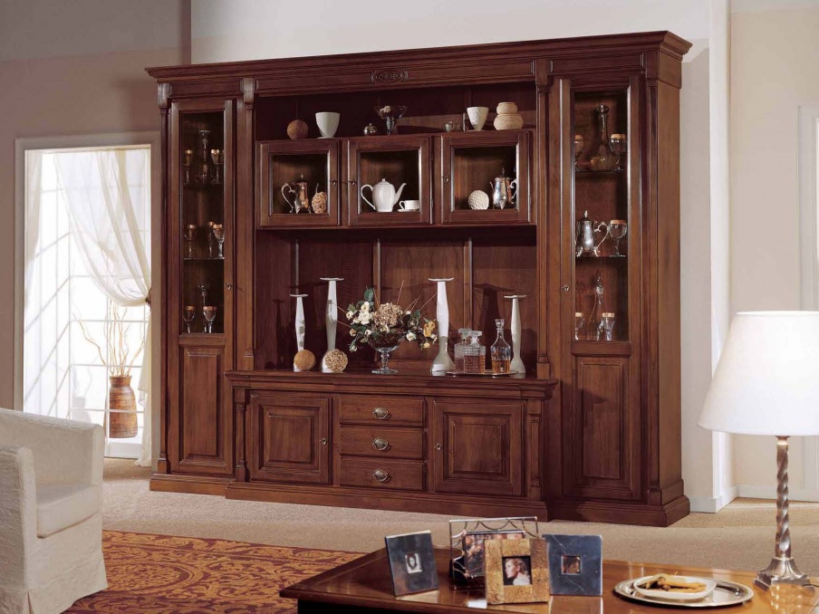 Modular system with cabinets and glass shelves, Mirandola Export