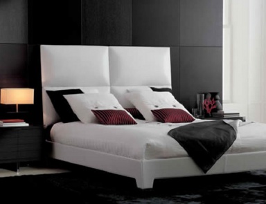 Bed with high headboard upholstered leather Kelly, MisuraEmme
