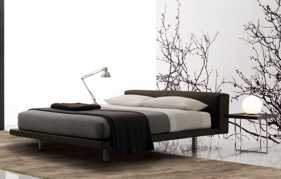 Double bed with upholstered base and headboard, Moby - Poliform