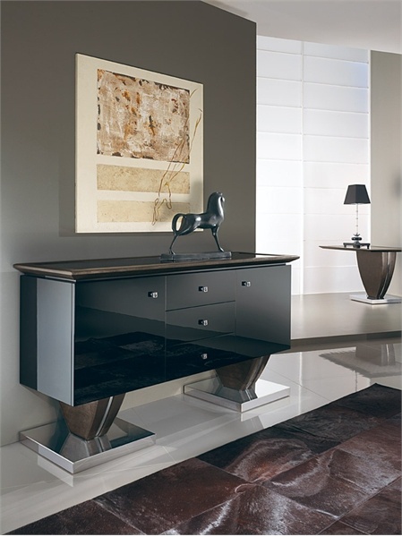 Double-leaf dresser / chest of drawers with three drawers, Black Stone - Smania