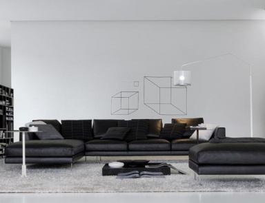 Modular sofa in leather / textile upholstery, BRIAN - JESSE