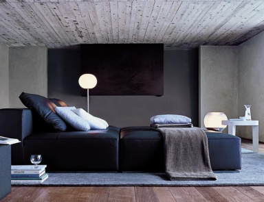 Modular sofa in leather / textile upholstery, ADAM - JESSE
