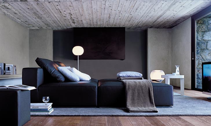 Modular sofa in leather / textile upholstery, ADAM - JESSE