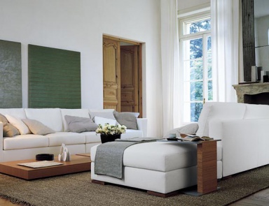 Modular sofa in leather / textile upholstery, ALFRED - JESSE