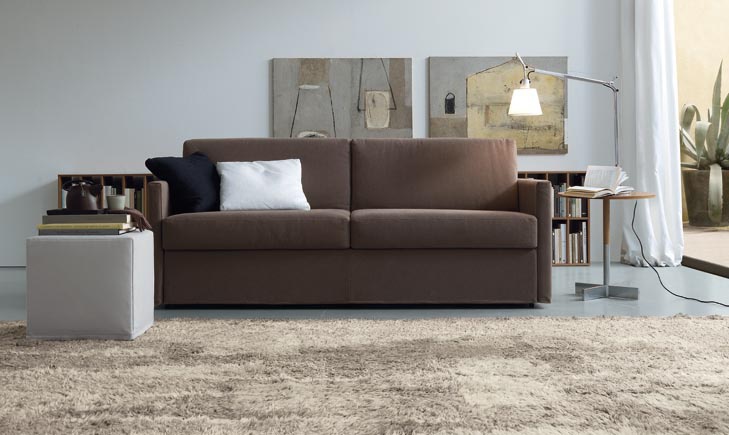 The sofa bed in leather / textile upholstery, LUIS - JESSE