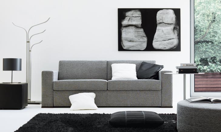 The sofa bed in leather / textile upholstery, GORDON - JESSE