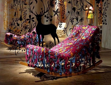 Rocking chair upholstered in fabric Collection Tord Boontje, Moroso