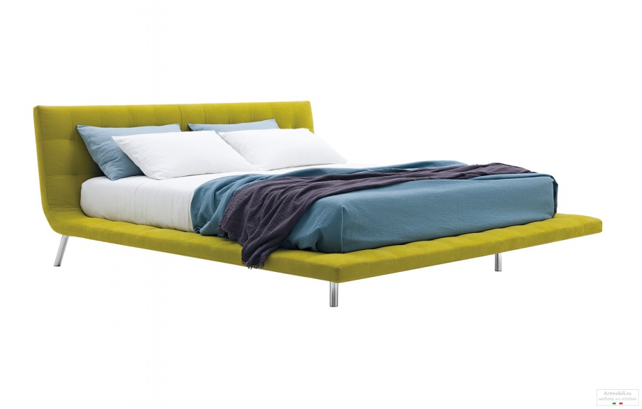 Double bed with upholstered base and headboard Onda - Poliform