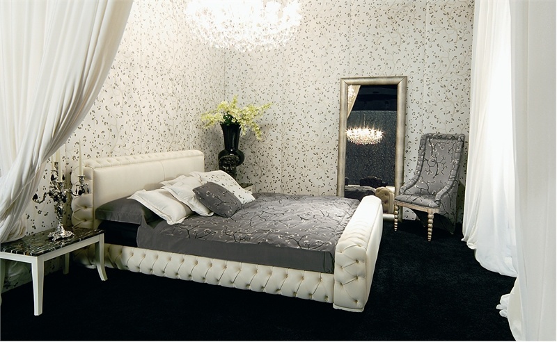 Double bed with upholstered headboard, Oceano - Zanaboni