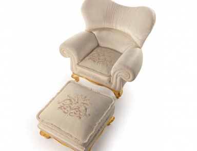 Stool on carved legs handmade, Odeon Pouff - Zanaboni