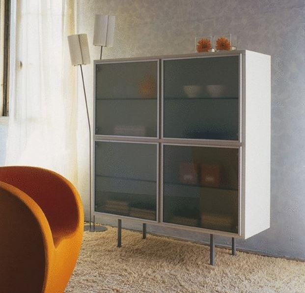 Dresser with doors and glass shelves aluminium Box, Cattelan italia