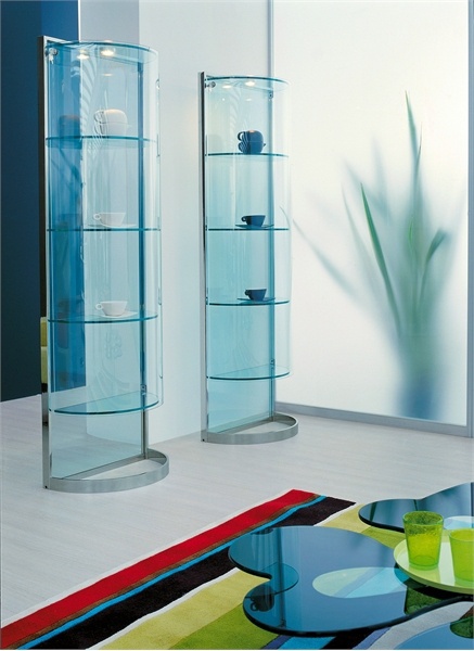 Showcase of clear glass on the frame of chromium-plated steel Century, Cattelan italia