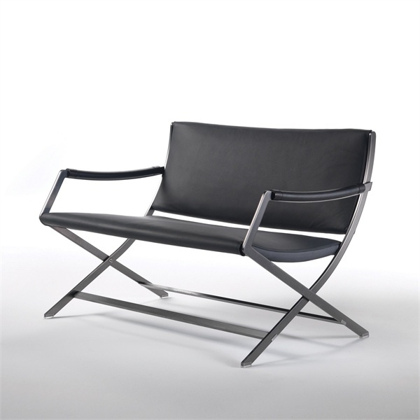 Bench on a metal frame upholstered in leather or fabric Paul, Flexform