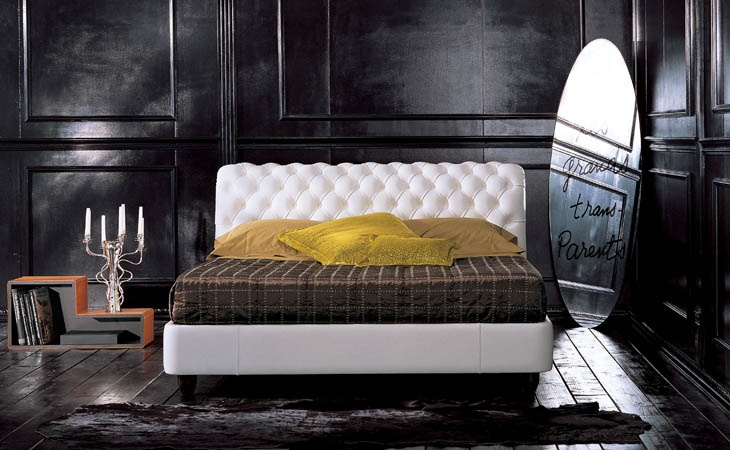 Double bed with high upholstered headboard, BUONANOTTE - Valdichienti