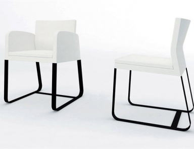 Chair with metal legs-rails upholstered in leather or fabric Cleopatra, Lema